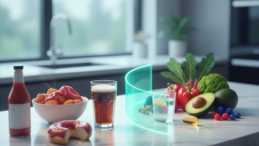 Blog Post: what foods to avoid when taking glutathione - Professional illustration