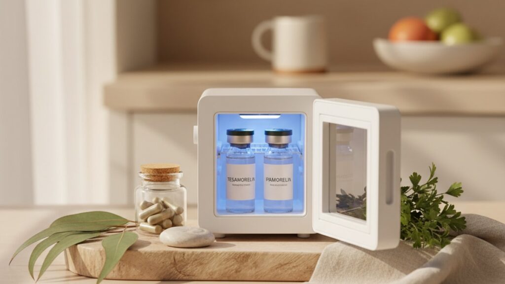 Blog Post: Tesamorelin + Ipamorelin Blend storage - Professional illustration