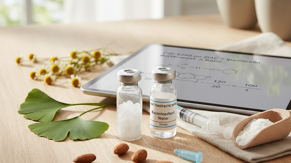 Blog Post: CJC-1295 no DAC & Ipamorelin bacteriostatic water ratio calculator - Professional illustration