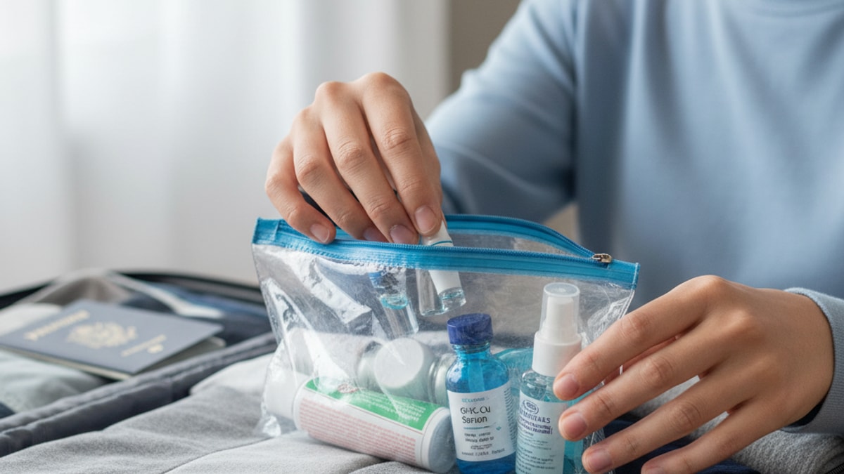 Blog Post: travel with GHK-Cu airplane TSA - Professional illustration