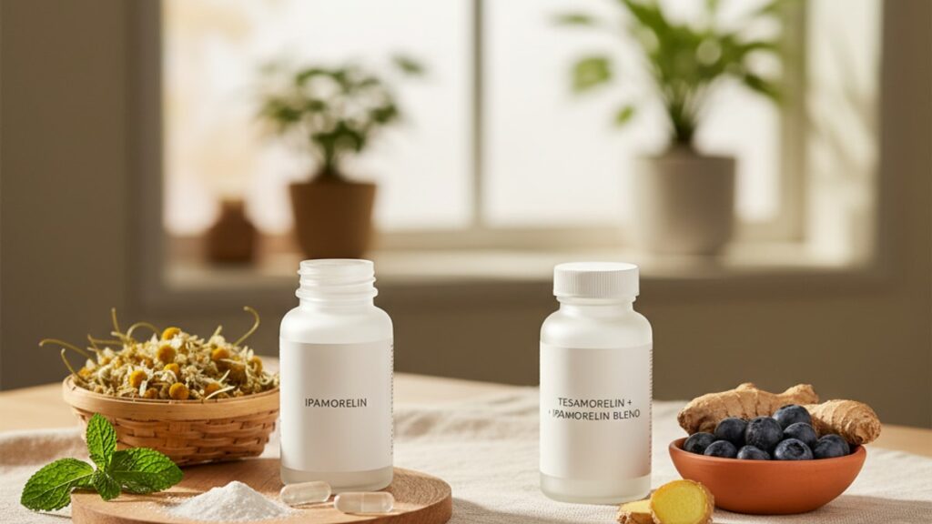 Blog Post: Ipamorelin vs Tesamorelin + Ipamorelin Blend which better comparison - Professional illustration