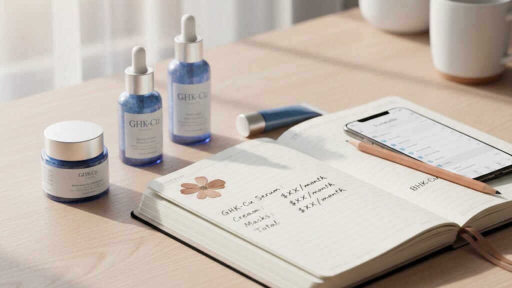 Blog Post: GHK-Cu Cosmetic cost per month budget - Professional illustration