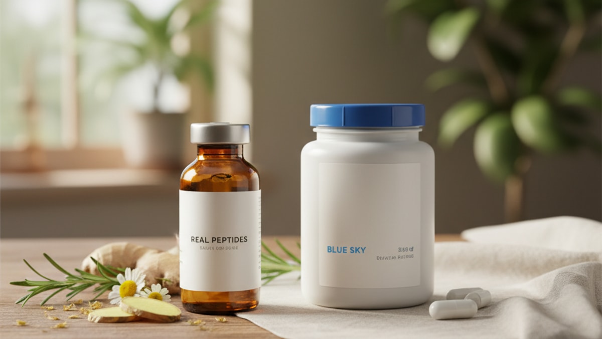 Blog Post: real peptides vs blue sky peptide - Professional illustration