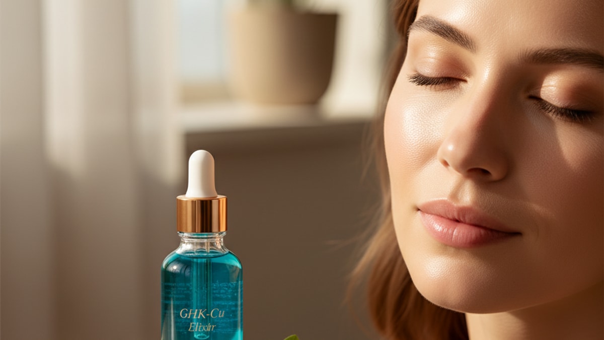 Blog Post: does GHK-Cu Cosmetic help collagen boost research - Professional illustration