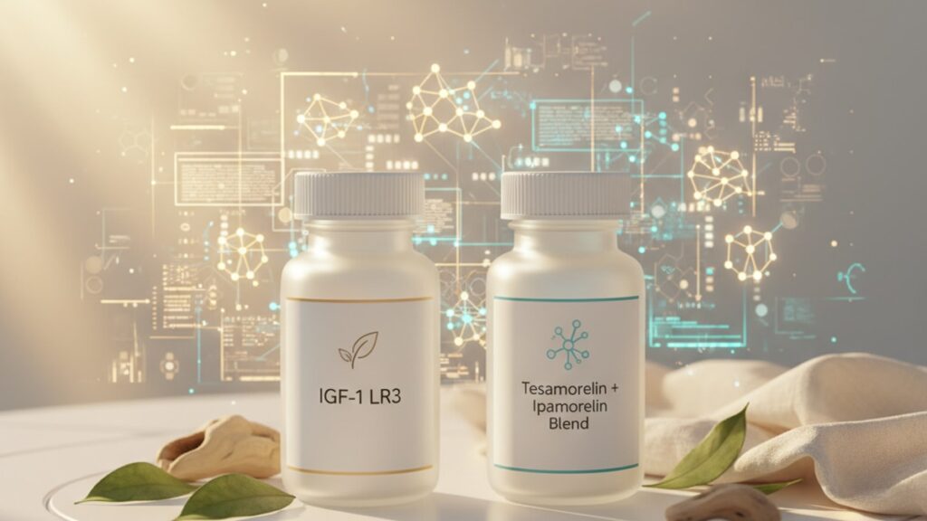 Blog Post: IGF-1 LR3 vs Tesamorelin + Ipamorelin Blend which better comparison - Professional illustration