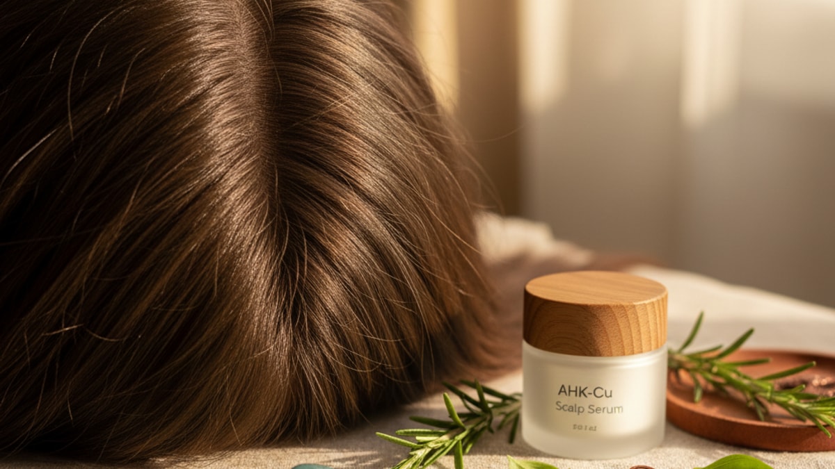 Blog Post: does AHK-Cu help scalp health research - Professional illustration