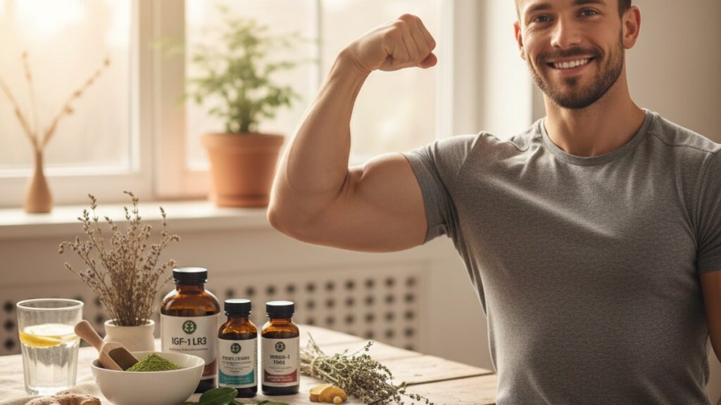 Blog Post: IGF-1 LR3 muscle growth results timeline expect - Professional illustration