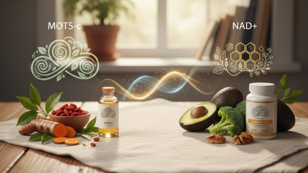 Blog Post: difference between MOTS-c and NAD+ - Professional illustration