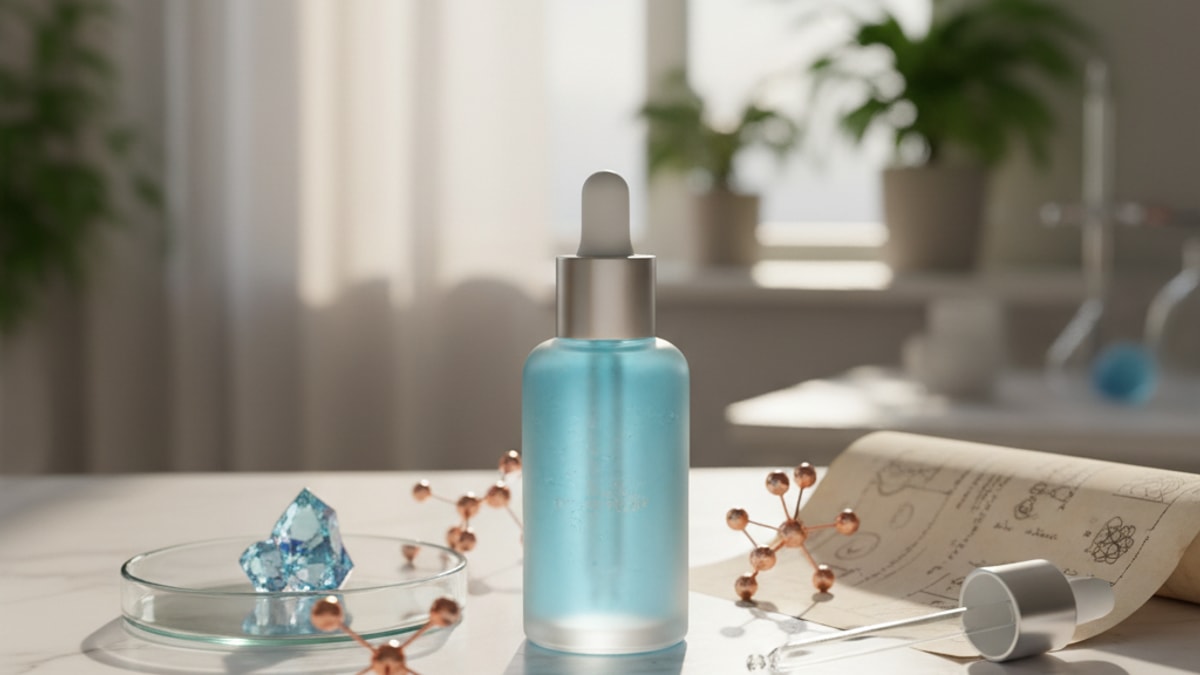 Blog Post: does GHK-Cu Cosmetic help wrinkle reduction research - Professional illustration