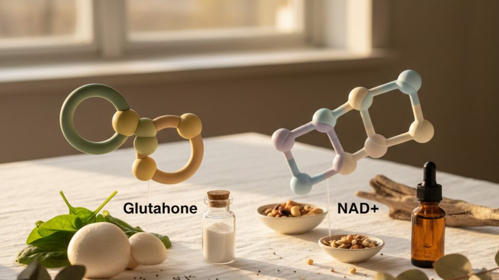 Blog Post: Glutathione vs NAD+ which better comparison - Professional illustration