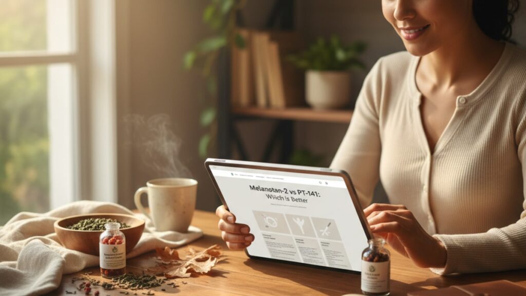 Blog Post: Melanotan-2 vs PT-141 which better comparison - Professional illustration