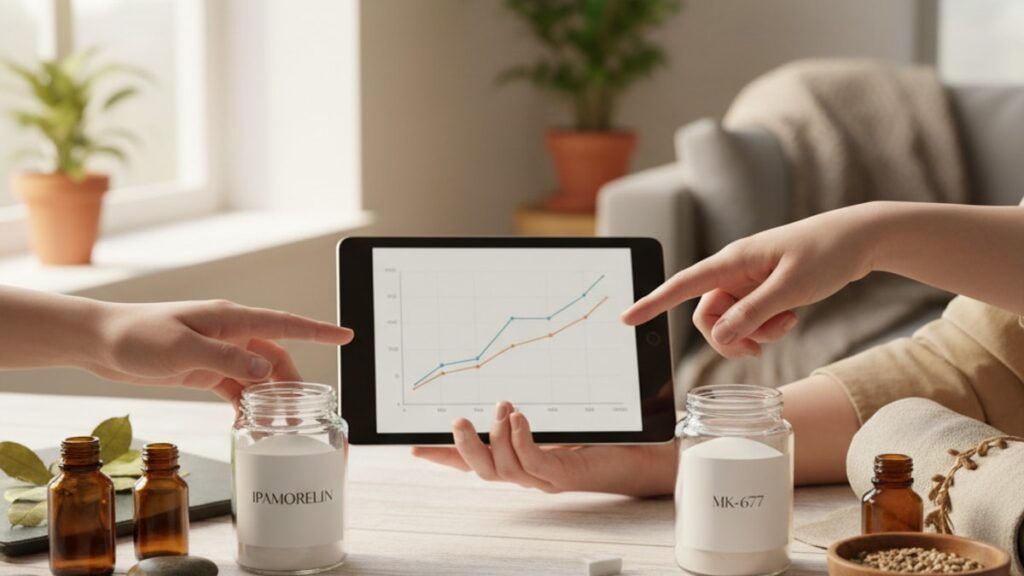 Blog Post: Ipamorelin vs MK-677 which better comparison - Professional illustration