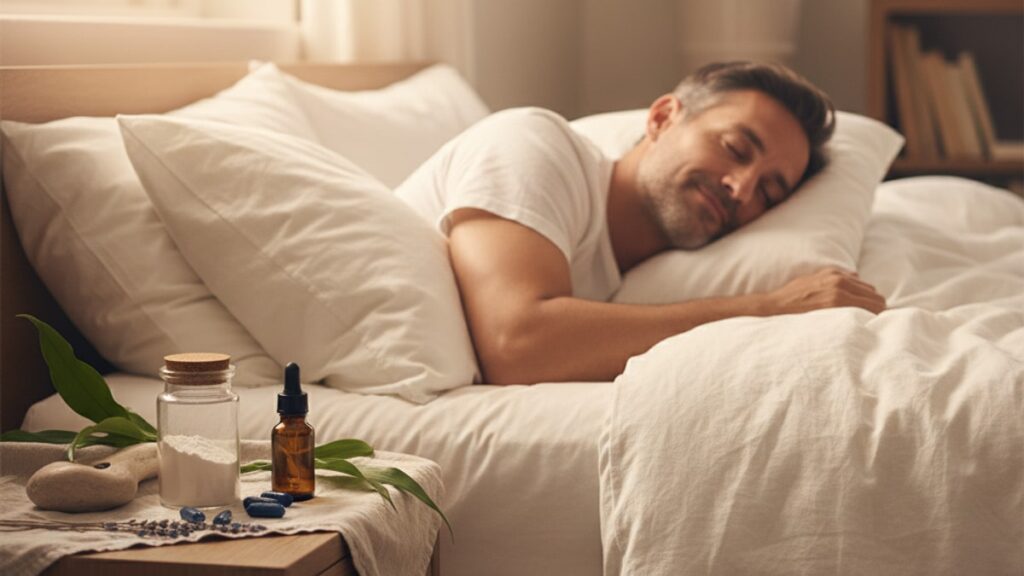 Blog Post: sleep peptides men over 40 deep sleep - Professional illustration