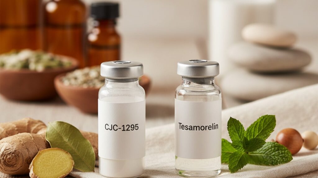 Blog Post: difference between CJC-1295 and Tesamorelin - Professional illustration