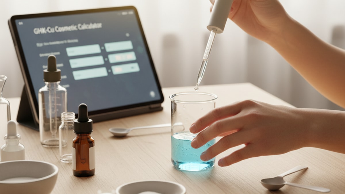 Blog Post: how to mix GHK-Cu Cosmetic calculator - Professional illustration