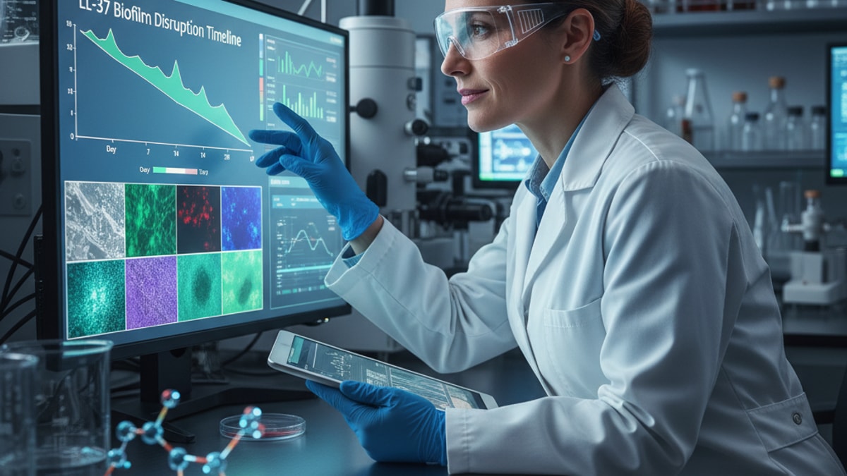 Blog Post: LL-37 biofilm disruption results timeline expect - Professional illustration
