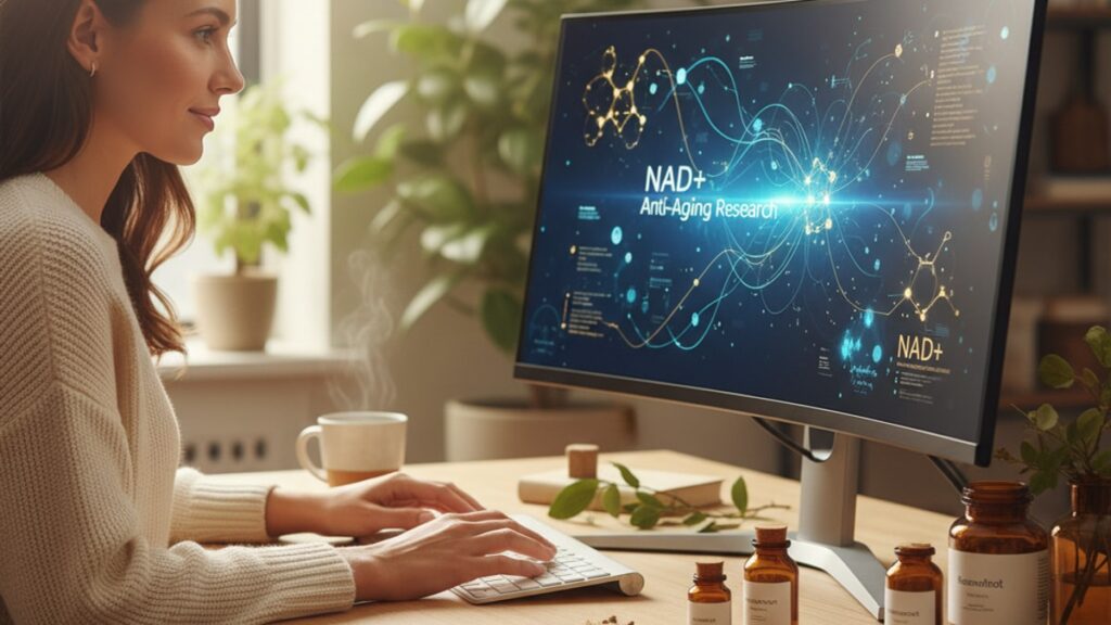 Blog Post: using NAD+ for anti-aging research evidence - Professional illustration