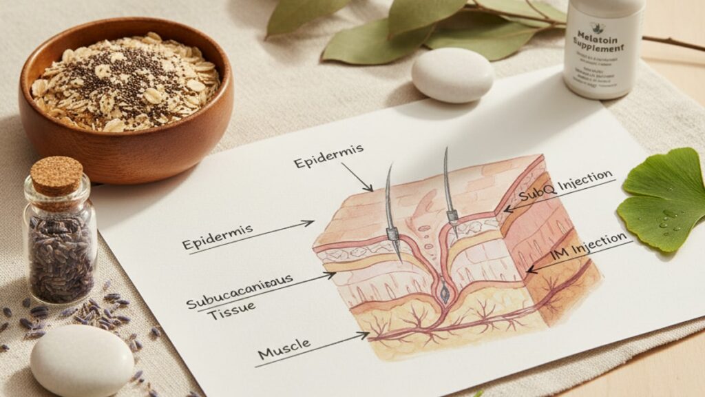 Blog Post: Melatonin SubQ vs IM injection route better - Professional illustration