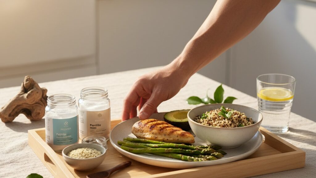 Blog Post: peptides and high protein diet synergy timing protocol - Professional illustration