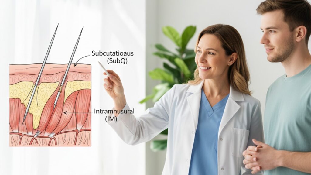 Blog Post: Mazdutide SubQ vs IM injection route better - Professional illustration