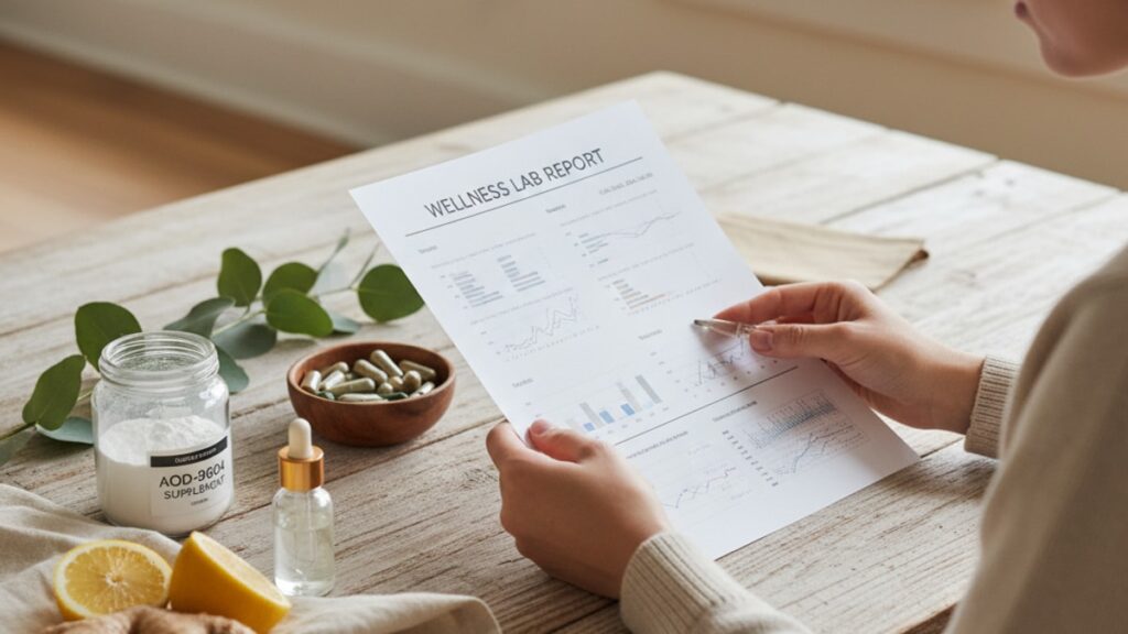 Blog Post: AOD-9604 blood work labs check before after - Professional illustration