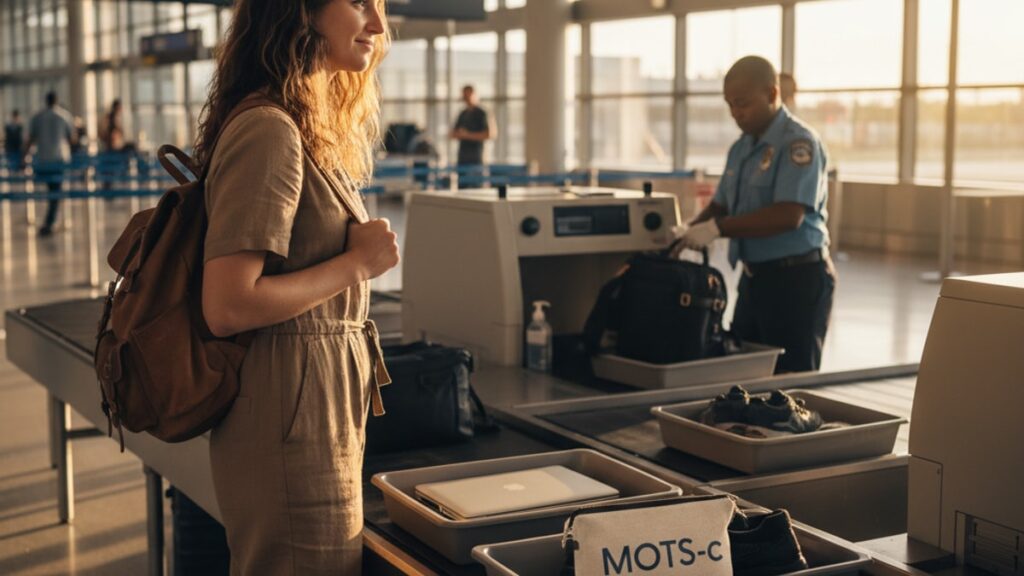 Blog Post: travel with MOTS-c airplane TSA - Professional illustration