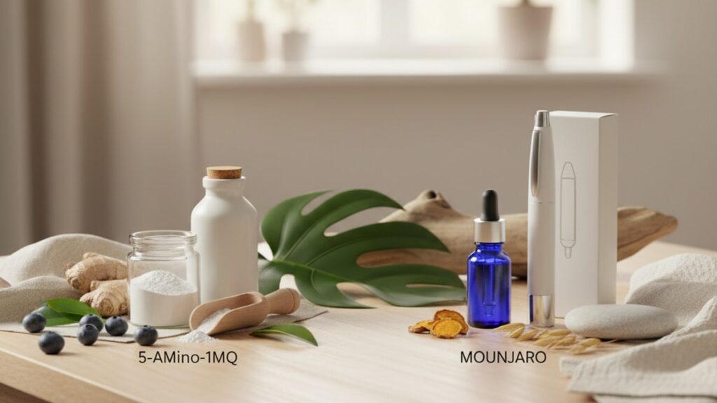 5-amino-1mq vs mounjaro - Professional illustration