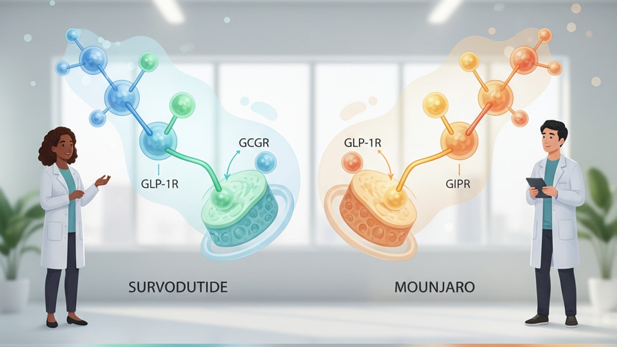 survodutide vs mounjaro mechanism - Professional illustration