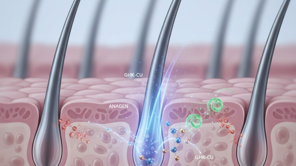 ghk-cu telogen effluvium mechanism - Professional illustration