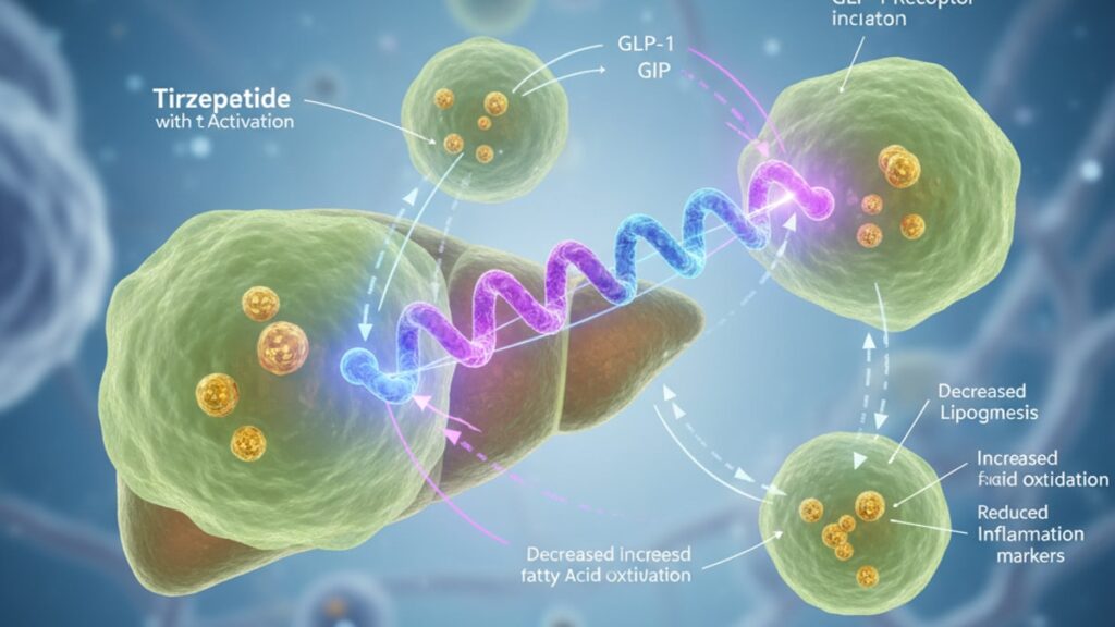 tirzepatide fatty liver research mechanism - Professional illustration