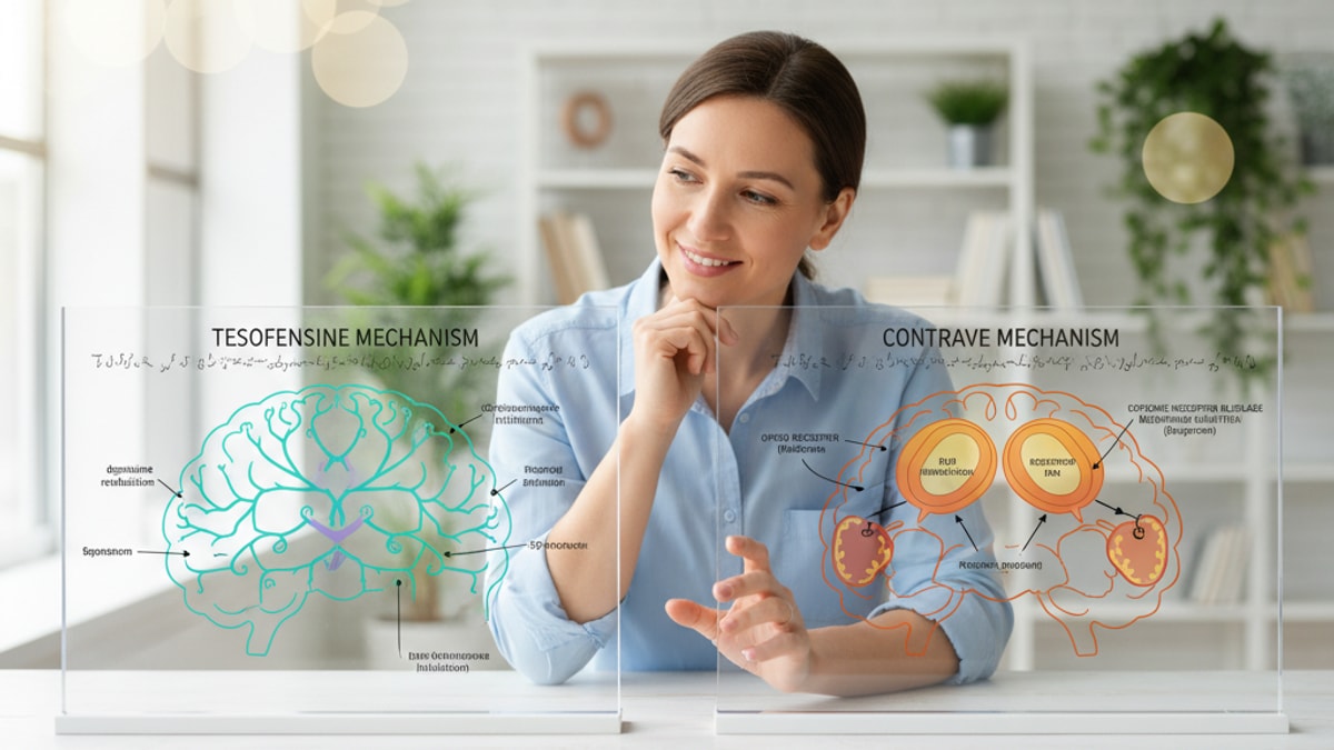 tesofensine vs contrave mechanism - Professional illustration