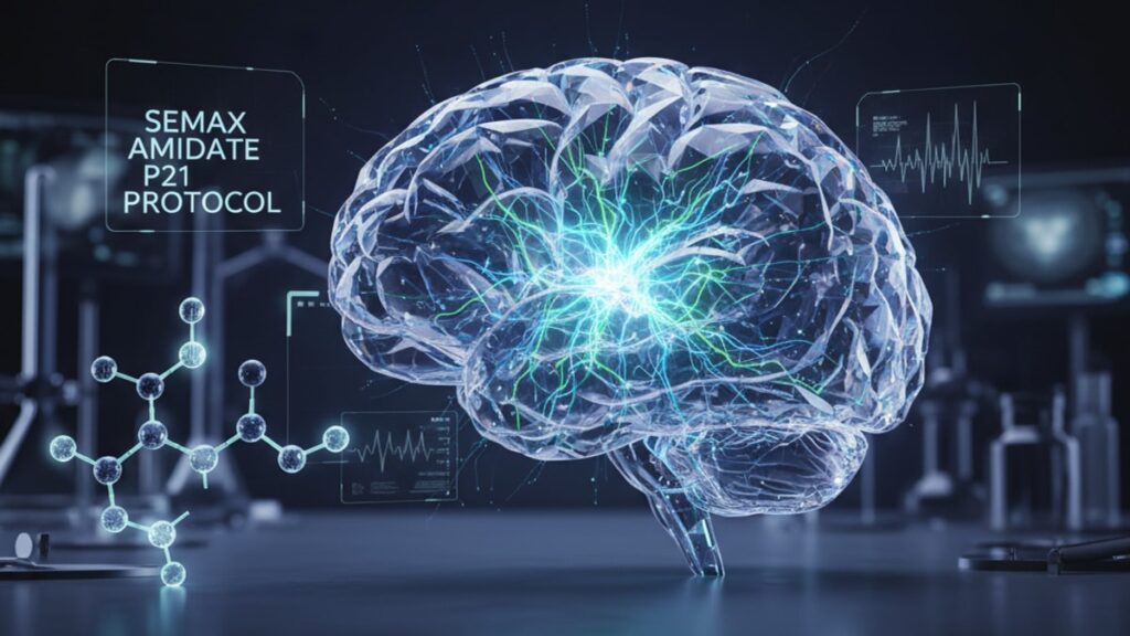 semax amidate p21 protocol neuroplasticity research - Professional illustration