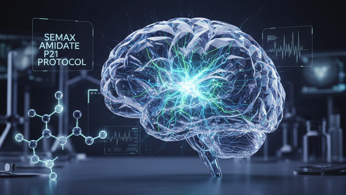 semax amidate p21 protocol neuroplasticity research - Professional illustration
