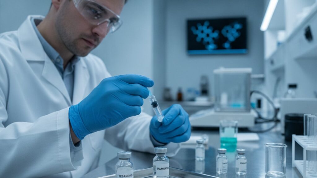 how is tesamorelin + ipamorelin blend typically administered in research - Professional illustration