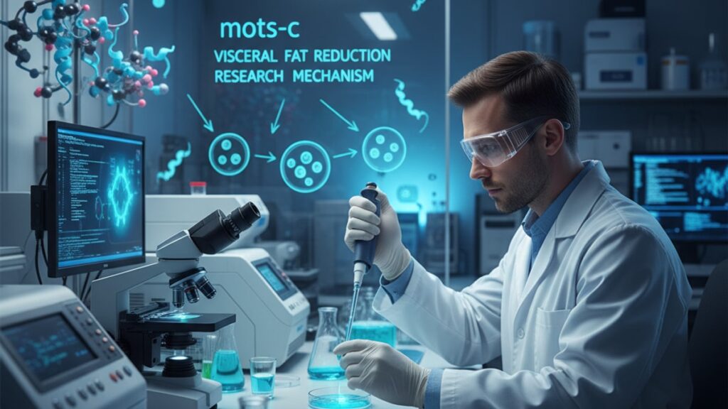 mots-c visceral fat reduction research mechanism - Professional illustration