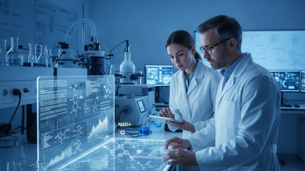 longevity researchers researching nad+ - Professional illustration