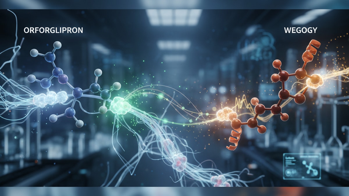 orforglipron vs wegovy mechanism - Professional illustration
