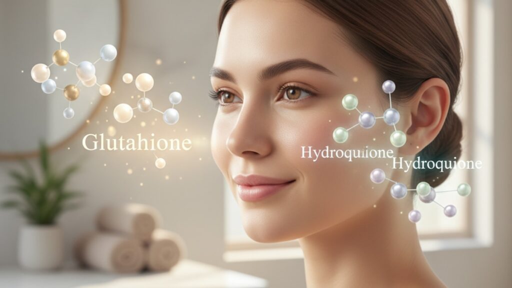 glutathione vs hydroquinone mechanism - Professional illustration