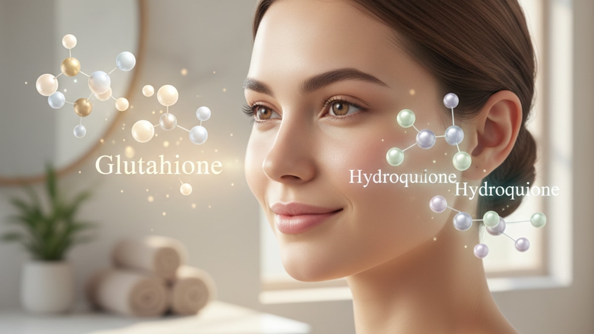glutathione vs hydroquinone mechanism - Professional illustration