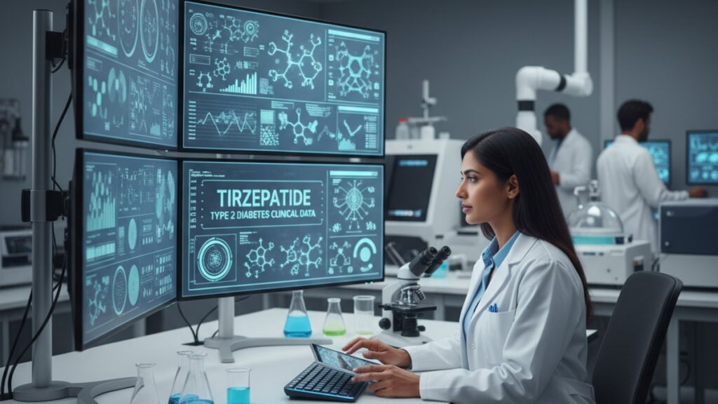 tirzepatide studied type 2 diabetes research - Professional illustration