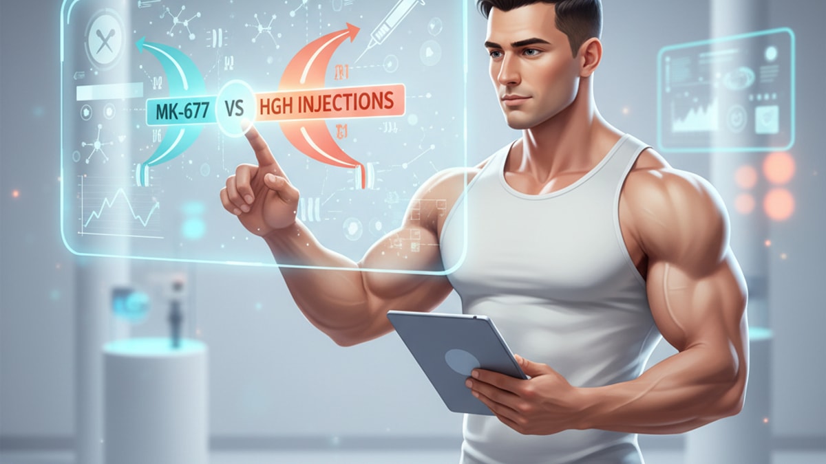 mk-677 vs hgh injections mechanism - Professional illustration