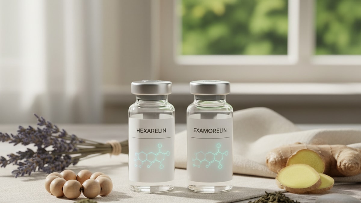 what's the difference between hexarelin and examorelin - Professional illustration