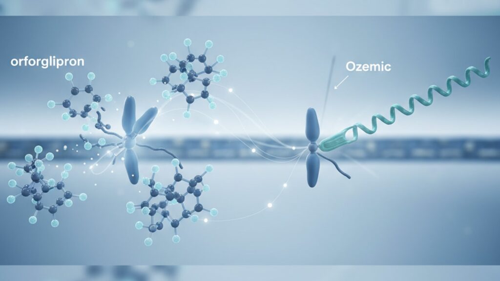 orforglipron vs ozempic mechanism - Professional illustration