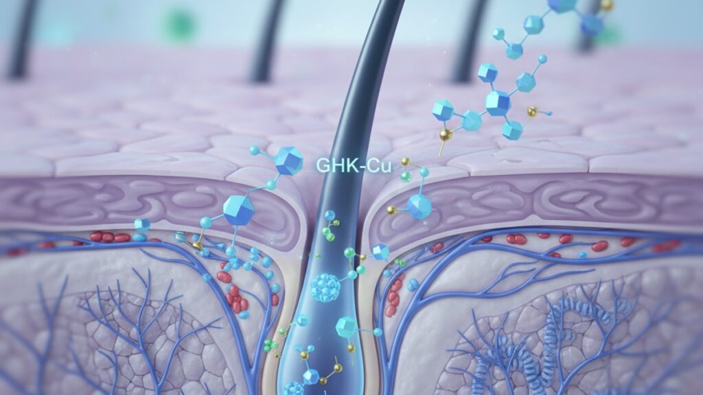 ghk-cu androgenetic alopecia research mechanism - Professional illustration