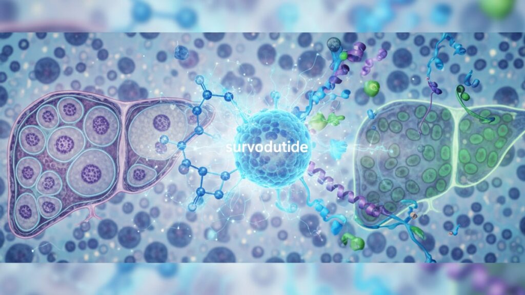 survodutide fatty liver research mechanism - Professional illustration