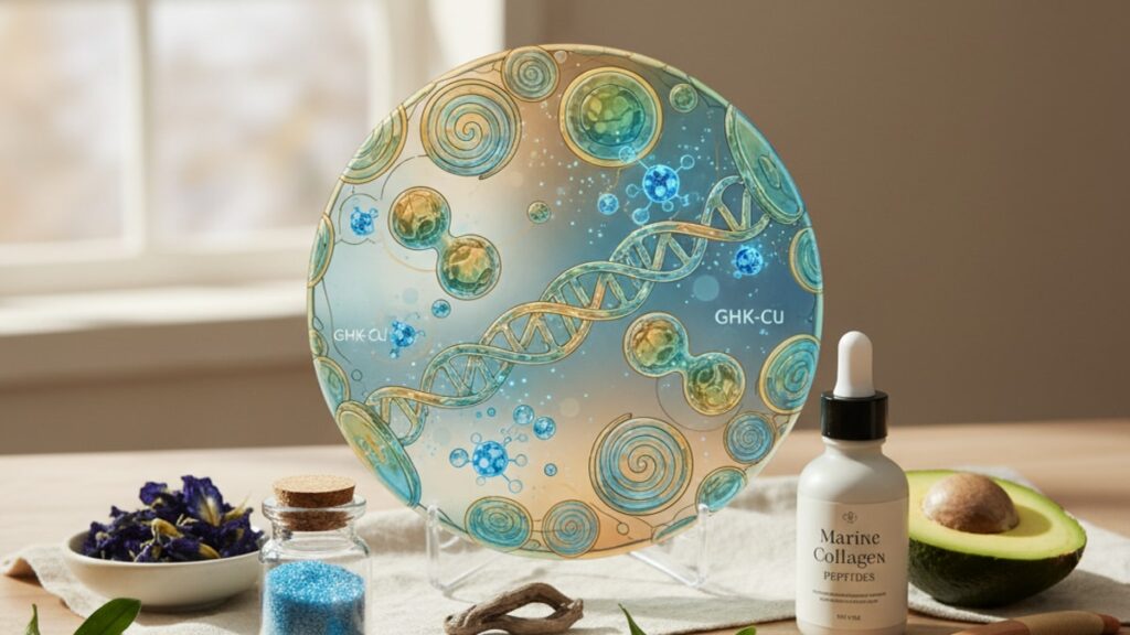 ghk-cu collagen production mechanism - Professional illustration