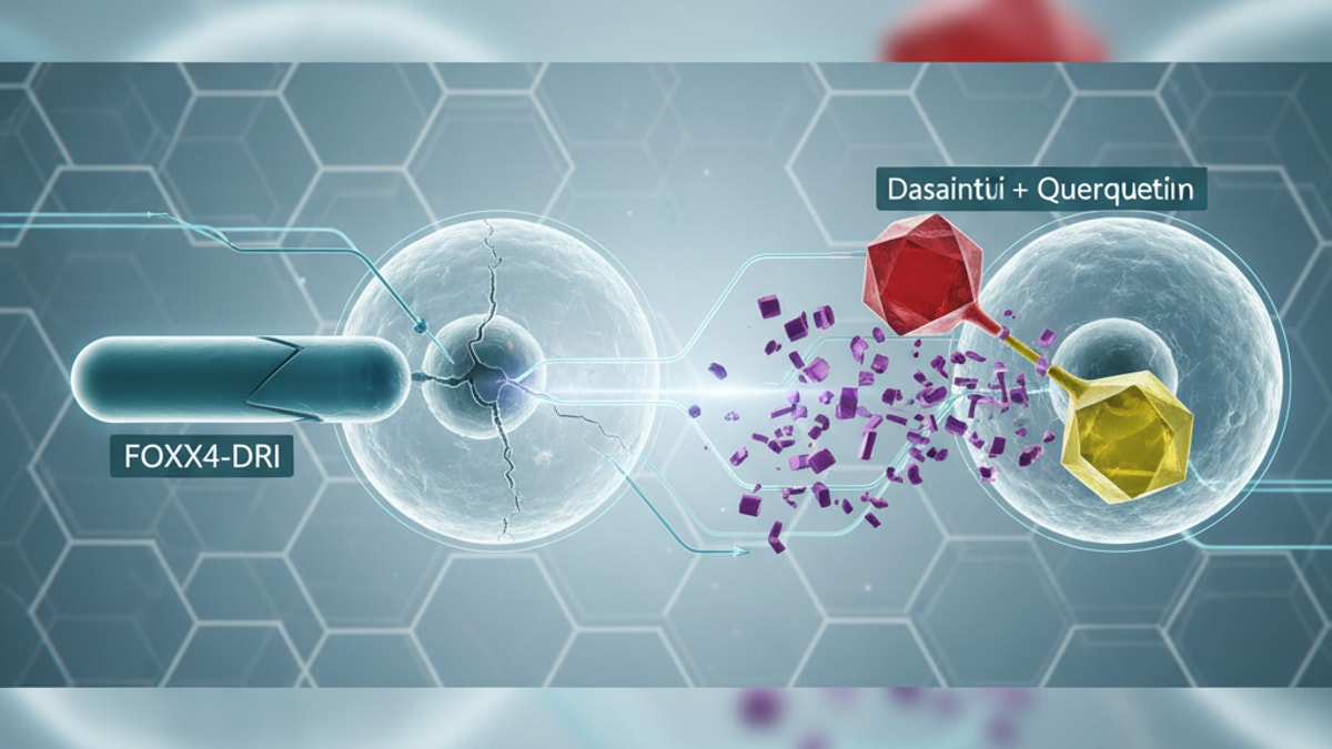 foxo4-dri vs dasatinib + quercetin mechanism - Professional illustration