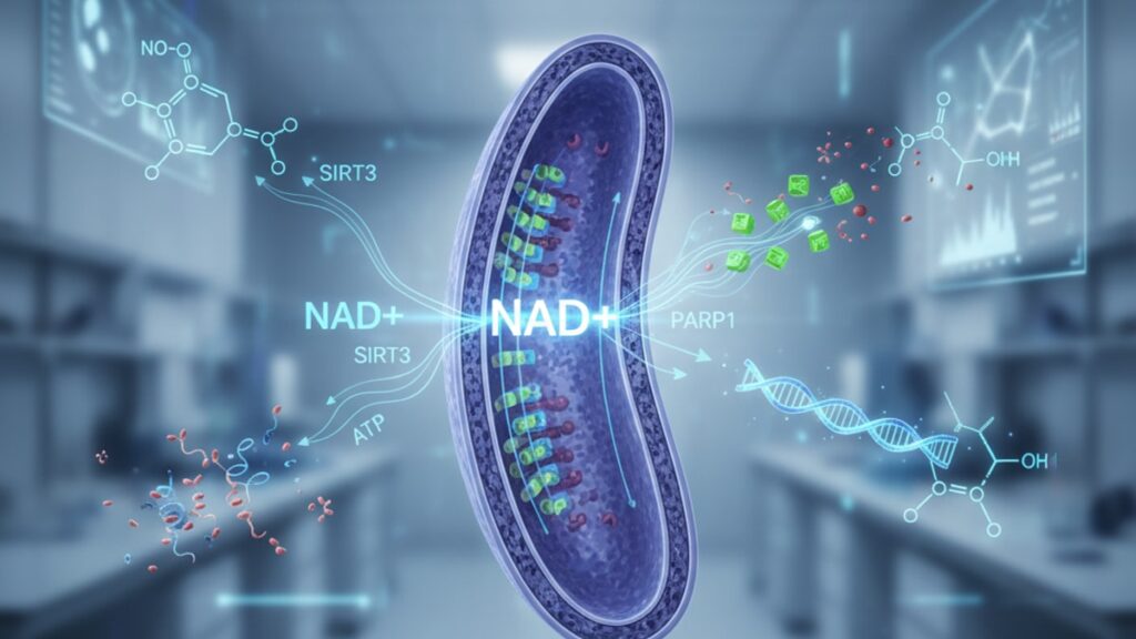 nad+ mitochondrial dysfunction research mechanism - Professional illustration