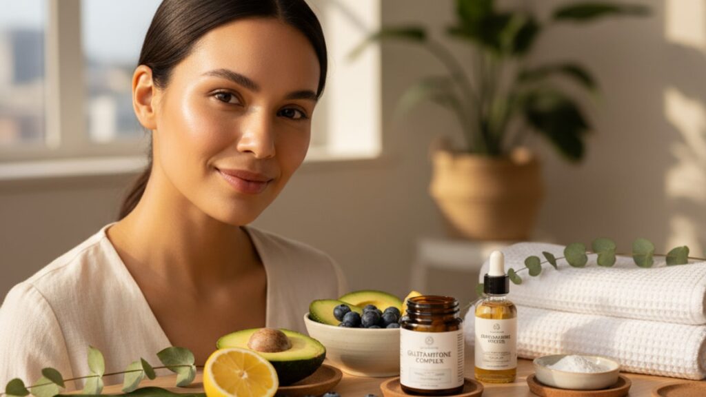 glutathione studied skin brightening - Professional illustration