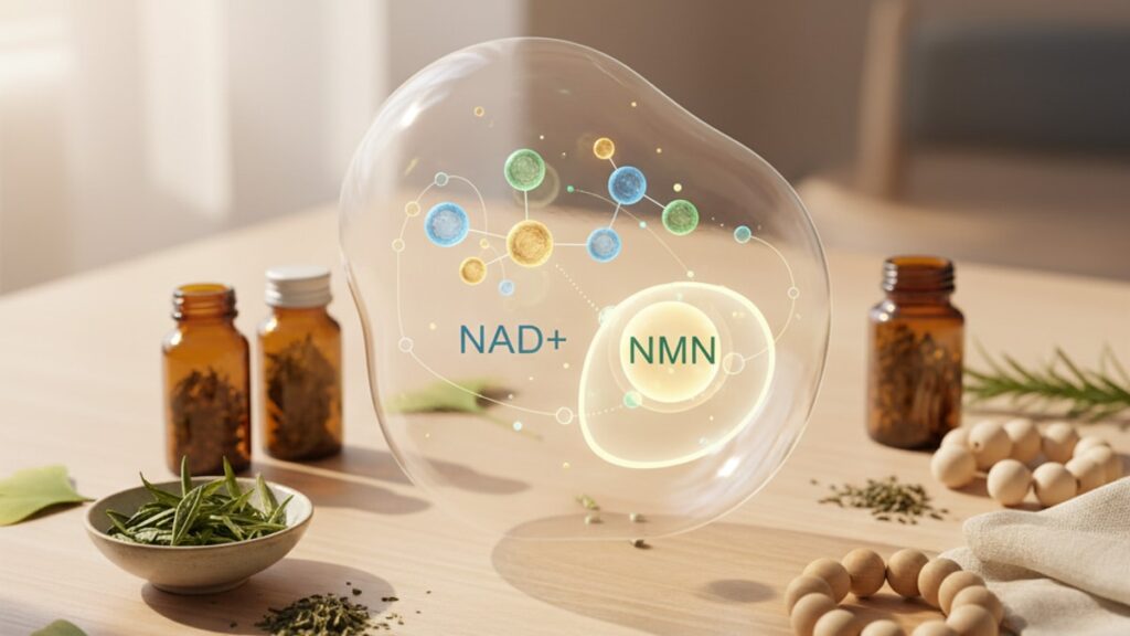 nad+ vs nmn supplements mechanism - Professional illustration